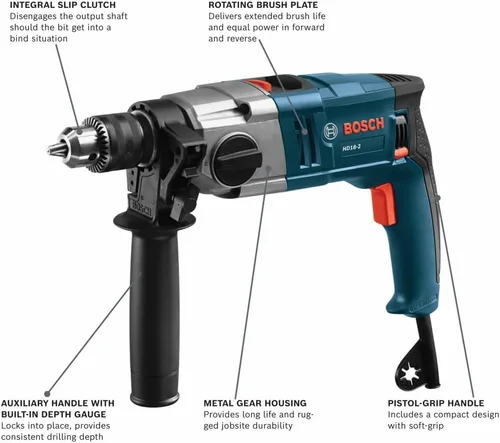 Vista 2 de Bosch HD18 – taladro percutor de dos velocidades, 1/2 pulgadas.