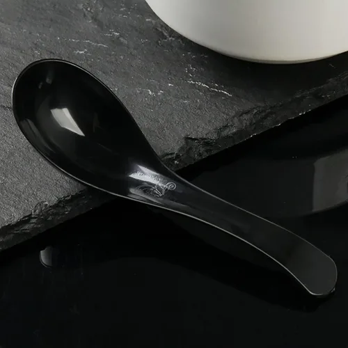 Vista 2 de Hemoton Cucharas de sopa desechables para llevar de 9.44 pulgadas, cucharas de sopa asiáticas de plástico resistente para servir sopas de fideos