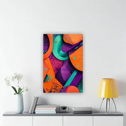 Vista 6 de Póster abstracto colorido – Cyberpunk Neon Highlights – Diseño retro futurista único para oficina y decoración del hogar, póster de lienzo