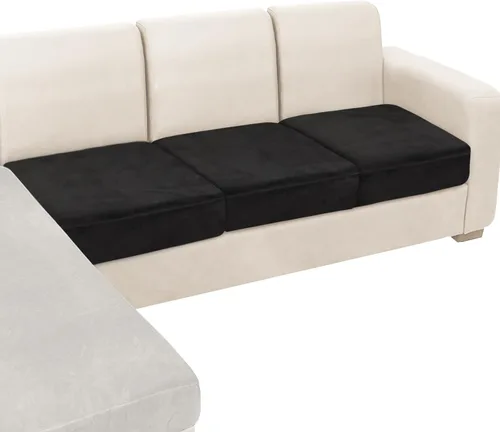 Vista 77 de NAISI Fundas de cojín de sofá de terciopelo elásticas de 1 pieza, fundas de asiento de sofá o respaldo, fundas suaves individuales para sofá Beige