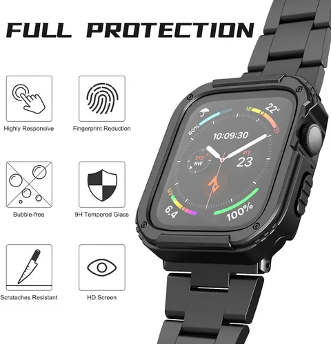 Vista 3 de Adepoy Paquete de 2 fundas resistentes compatibles con Apple Watch de 1.496 pulgadas Series 3/2/1 con protector de pantalla de vidrio templado