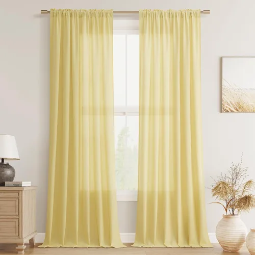 Vista 33 de Cortinas de lino verde aguamarina de 84 pulgadas de largo, juego de 2 paneles semitransparentes con bolsillo para barra para comedor, decoración