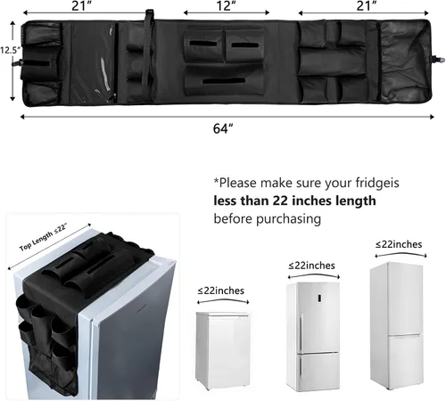 Vista 2 de Mini organizador de nevera, organizador de almacenamiento sobre el refrigerador con 16 bolsillos (65 x 12.5 pulgadas), organizador que ahorra