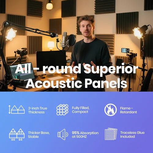 Vista 6 de Focusound Paneles acústicos grises, paquete de 24 unidades de 2 x 12 x 12 pulgadas con 120 adhesivos de doble cara, espuma piramidal a prueba