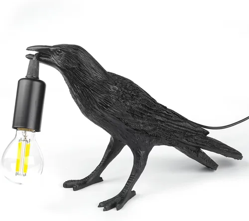 Vista 2 de HGomx Raven - Lámpara de escritorio LED de resina para dormitorio, oficina, sala de estar, casa de campo, Art Deco con enchufe