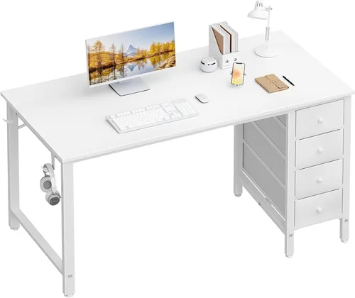 Vista 11 de Lufeiya Escritorio pequeño para juegos con 4 cajones de tela, 40 pulgadas, lindo escritorio de estudio para niños, niñas y adolescentes