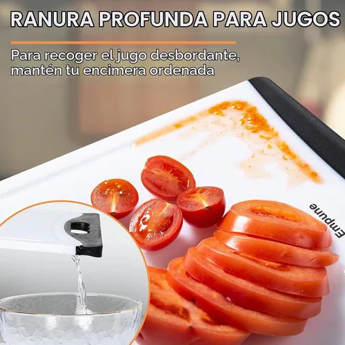 Vista 5 de Tablas de cortar extra grandes, de plástico para cocina (juego de 4) Tabla de cortar para lavavajillas con ranuras para jugos, asas de fácil agarre