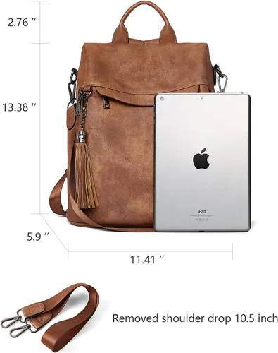 Vista 3 de Bromen - Mochila tipo bolso de mano de piel antirrobo para mujer a la moda, L