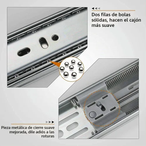 Vista 4 de LONTAN 1 Par de Rieles Deslizantes para Cajón de 22 Pulgadas de Montaje Lateral con Cierre Suave, 3 PLIEGUES de Extensión Completa - 4502S3-22