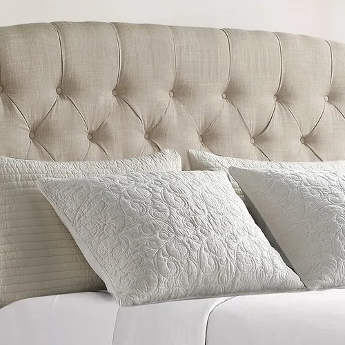 Vista 5 de Rosevera Issac - Cama con cabecera ajustable de diseño distintivo y marco de cama acolchado con botones, tamaño King, beige clásico