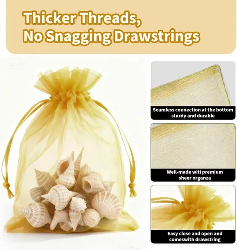 Vista 3 de EdgeXcel 120 bolsas de organza de 4 x 6 pulgadas para regalos pequeños - Bolsa de malla premium con cordón para recuerdos de bodas y fiestas, joyas