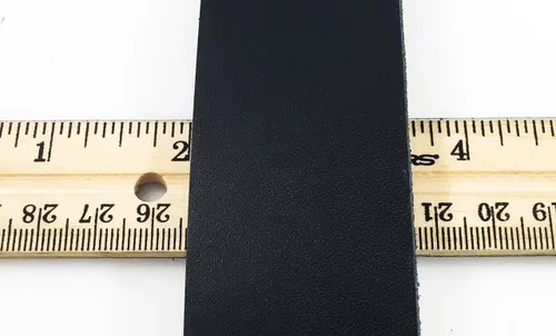 Vista 3 de Dangerous Threads Tira de cuero negro Latigo 1 y 1/2" x 72" cinturón en blanco