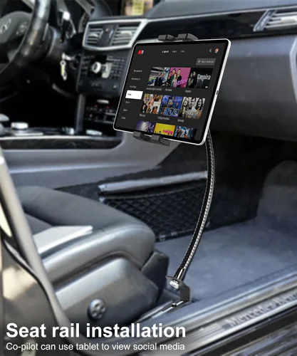 Vista 6 de GDZN Soporte para tablet para riel de asiento de automóvil con brazo de metal de cuello de cisne de 19.7 pulgadas, resistente antivibración, perno