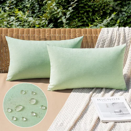 Vista 75 de MIULEE - Paquete de 2 fundas de almohada decorativas para exteriores, impermeables, sólidas, de imitación de lino, para jardín, casa de campo, Azul