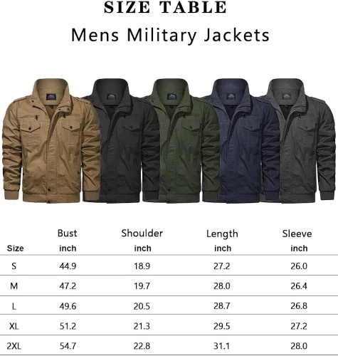 Vista 7 de HJWWIN Chaqueta militar de algodón para hombre, chaqueta tipo bomber con múltiples bolsillos