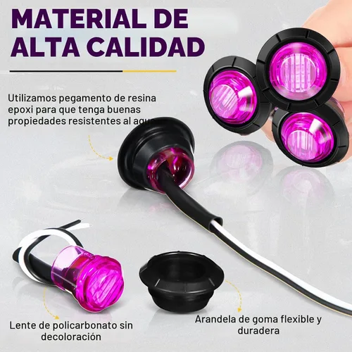 Vista 3 de 50 luces LED redondas de 3/4 para remolque, luces LED delanteras y traseras de 12 V, luces de remolque impermeables para camión, automóvil, autobús