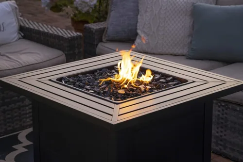 Vista 6 de Tazón de fuego Endless Summer LP a gas para exteriores, con repisa de chimenea de acero Incluye cristal de fuego negro y cubierta protectora