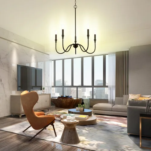 Vista 9 de Lámpara de araña de 5 luces, lámpara colgante lineal para isla de cocina, comedor y sala de estar, acabado negro mate