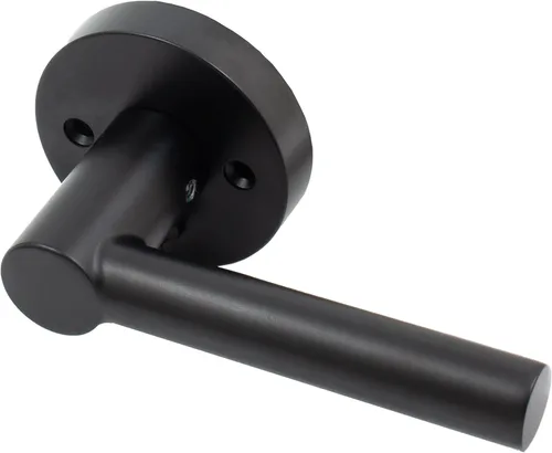 Vista 2 de Stone Harbor Hardware Zurich - Manija de puerta con roseta redonda, pestillo de privacidad (cama/bañera), color negro mate Mate negro