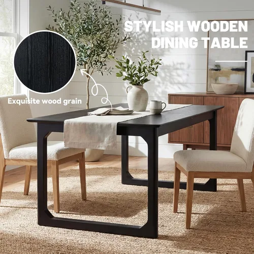 Vista 5 de HNY Mesa de comedor de madera extensible para mesas de cocina rectangulares modernas de 4 a 8 pulgadas, 71 pulgadas con base de madera, mesa de Negro