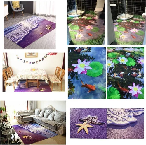 Vista 5 de Alfombra antiderrapante delgada, con impresión 3D, para salón, recámara, cocina, cuarto de baño, de ZaH