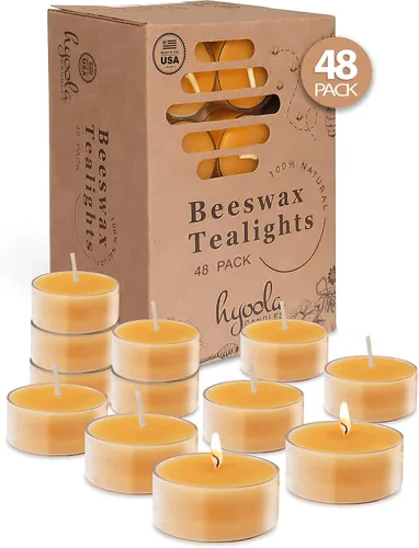 Vista 11 de Hyoola Velas de té de cera de abeja blanca pura, hechas a mano, decorativas sin perfume, velas de té, 4 horas de tiempo de combustión, taza Blanco