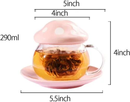 Vista 2 de Taza de té de cristal con forma de hongo Juego de platillo de té taza de café con taza de filtro