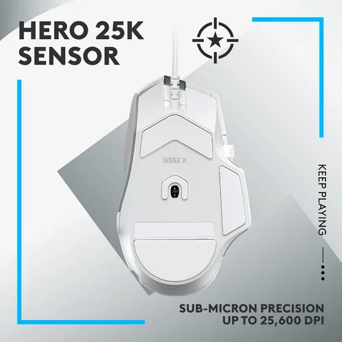 Vista 4 de Logitech G Mouse para juegos con cable 502 X LIGHTFORCE - Interruptores primarios óptico-mecánicos híbridos, sensor de juego HERO 25K, compatible
