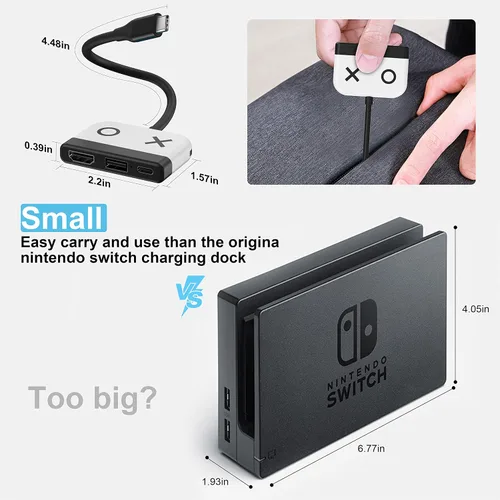 Vista 6 de Base de interruptor para Nintendo Switch OLED, base de TV portátil con puerto HDMI USB 3.0 y carga USB C, base de viaje para Nintendo Switch Steam