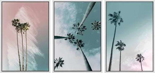 Vista 52 de SIGNWIN Lienzo enmarcado para pared, vista aérea de palmeras tropicales en un cielo azul, fotografía del océano costero, arte moderno, panorámico