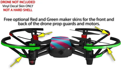 Vista 3 de Skin Wrap 2 Pack para DJI Ryze Tello Drone dos tonos olas verde azulado color rosa neón Drone No Incluidas