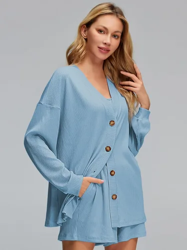 Vista 3 de AUTOMET Conjuntos de 3 piezas para mujer con tops cortos y cárdigan