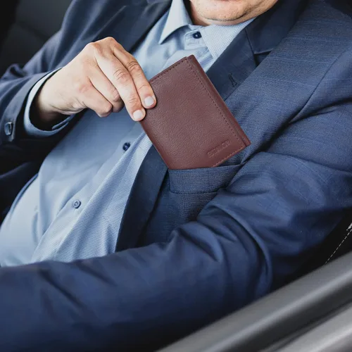 Vista 7 de Billetera de tres pliegues para hombre Cartera de piel auténtica con bloqueo RFID con 9 ranuras para tarjetas