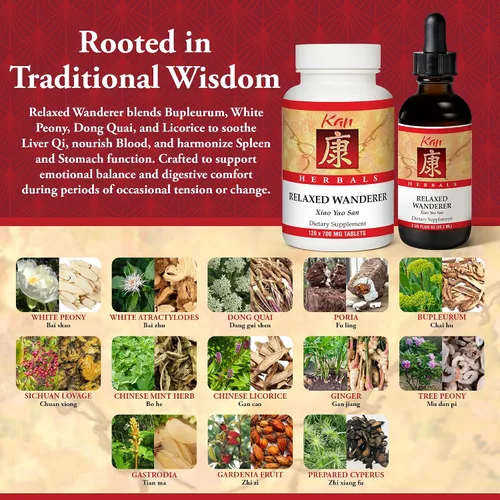 Vista 4 de Kan Herbs Company Relaxed Wanderer - Fórmula tradicional china de hierbas para apoyar el estado de ánimo, la digestión y el equilibrio menstrual