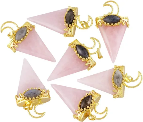 Vista 3 de SUNYIK Collar con colgante de piedra labradorita de luna y triángulo natural para mujer, colgante de piedra preciosa de punto de cristal curativo