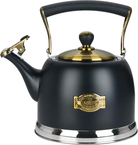 Vista 13 de Hervidor de té de acero inoxidable para estufa con mango ergonómico a prueba de calor y silbato de 2.5 cuartos