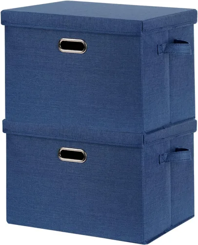 Vista 9 de SNWDN Paquete de 4 contenedores plegables de tela con tapas, caja de almacenamiento de tela con tapas para organizadores de armario y almacenamiento
