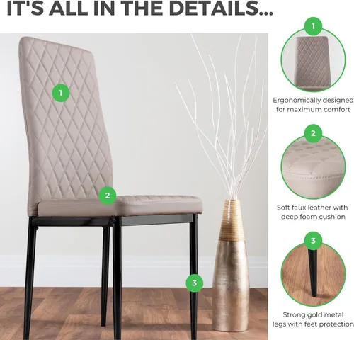 Vista 3 de Furniturebox UK Milan - Juego de 4 sillas de comedor de alta calidad, contemporáneas y lujosas, asientos de comedor de piel sintética de diamante