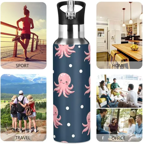 Vista 5 de Cute Pink Cartoon Octopuses Stainless Steel Water Bottle 32 Oz, BPA-Free Sport Water Bottle Insulated Leakproof Water Bottles