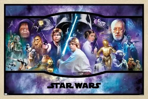Vista 7 de Star Wars: Original Trilogy - Póster de pared con bandera, 22.4 pulgadas de largo x 14.7 pulgadas de ancho, versión enmarcada de madera de granero