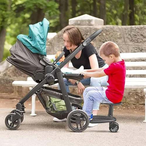 Vista 3 de Rhinoon Tabla de cochecito 2 en 1 con asiento, cómodo pedal de cochecito con ruedas, tabla universal ajustable para cochecitos, se adapta a