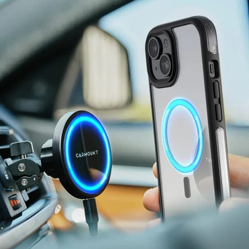 Vista 5 de Encased MAG - Funda para cinturón diseñada para iPhone 15 con clip de funda, tecnología protectora AirGuard (negro/transparente) compatible