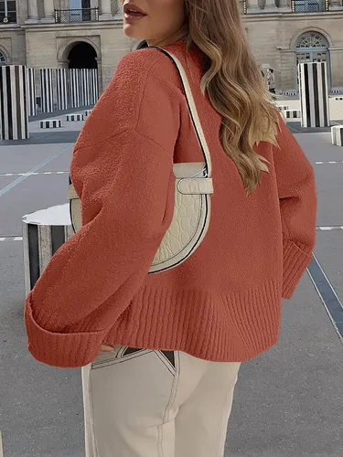 Vista 51 de LOGENE Suéter de gran tamaño para mujer, cuello redondo, manga larga, suave, mullido, suéter de punto 2025 para otoño e invierno
