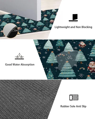 Vista 2 de Tapete de baño de Navidad para bañera, antideslizante, de secado rápido y absorbente, tierra de diatomeas, fregadero, dormitorio, cocina, tapete
