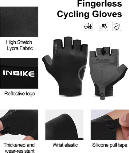 Vista 5 de INBIKE Guantes de ciclismo para hombres y mujeres, guantes de bicicleta transpirables ligeros de medio dedo, guantes de ciclismo de montaña