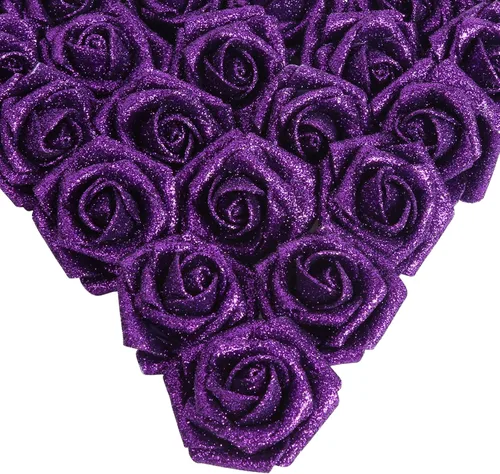 Vista 13 de IPOPU Rosas Negras con Purpurina, 50 PIEZAS Rosas Falsas con Purpurina Flores para Manualidades DIY Ramo de Boda Decoración de Casa y Fiesta (Negro)
