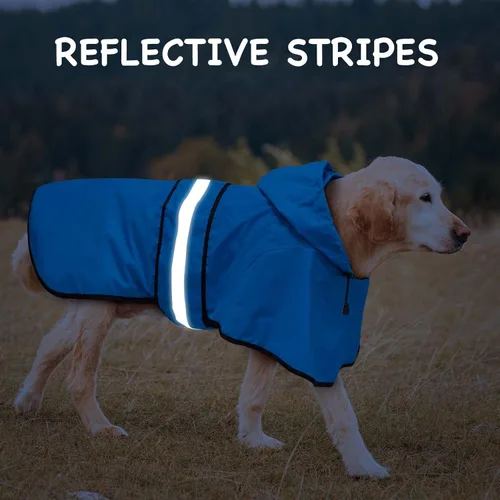 Vista 4 de Impermeable ajustable impermeable para perros, chaqueta reflectante para perros con capucha, abrigo ligero para lluvia para perros pequeños