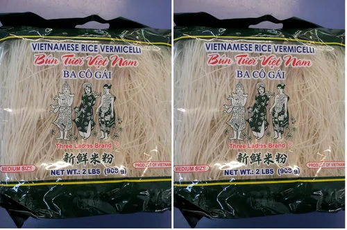 Vista 2 de Fideos de arroz vietnamita (vermicelli) marca Three Ladies, 2 libras - PAQUETE DE 3