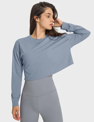 Vista 2 de Micoson Sudaderas cortas de manga larga para mujer estilo casual holgadas para gimnasio yoga