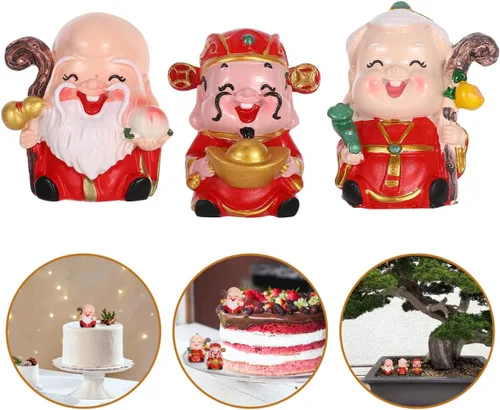 Vista 7 de 3 mini figuras CAI Shen Dios de la riqueza Dios de la Longevidad Estatua de pareja de ancianos Estatua miniatura de pareja 2024 Año Nuevo chino
